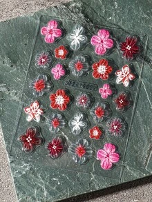 2片果冻花瓣兰花美甲贴纸 5D立体浮雕粉紫色芙蓉花卉雕刻珠子造型春夏美甲贴 DIY饰品装饰婚礼/节日美甲用品 - 彩色 - 查看 9