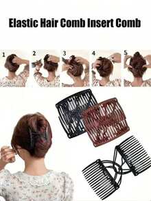 1 pieza/2 piezas Peine de pelo elegante y de moda, pinza de pelo de doble peine elástico ajustable, adecuado para mujeres con cabello grueso y rizado, accesorios para el cabello - Multicolor - Ver 4