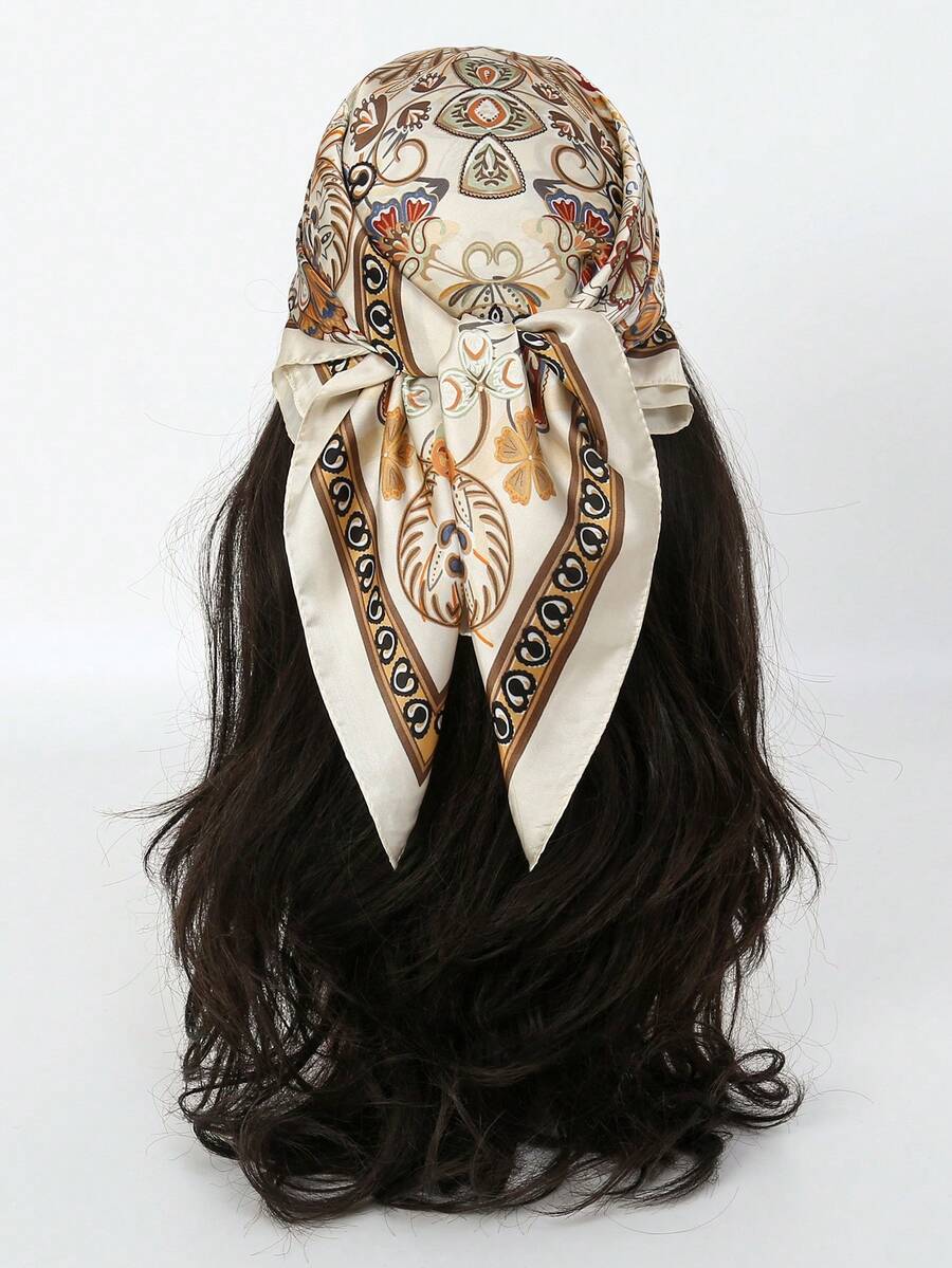 1 chiếc khăn quàng tóc unisex, khăn vuông, băng đô, khăn choàng, khăn choàng cổ, khăn trùm đầu, thích hợp cho kỳ nghỉ, du lịch. - Màu Khaki - Xem 1