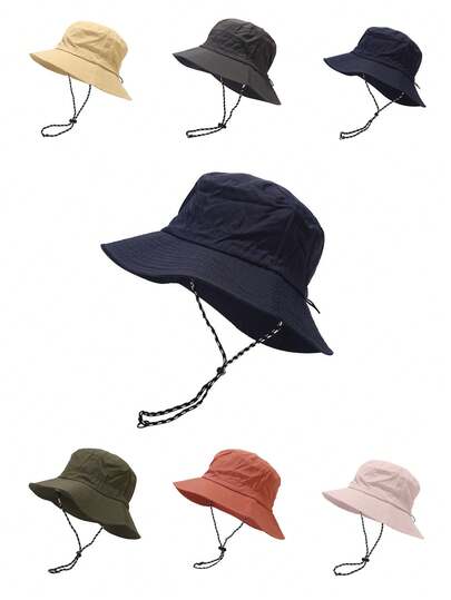 1顶男女通用纯色防水速干便携渔夫帽，可折叠户外徒步露营钓鱼遮阳帽，适合春、夏、秋季佩戴