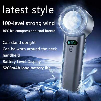 Quạt làm mát cầm tay mùa hè mới 2026, Quạt cầm tay đựng đá, USB TYPE-C + pin 5200mAh + 5V/1A + Màn hình kỹ thuật số + Quạt làm mát cầm tay di động, Quạt mini làm mát cầm tay và để đứng, Động cơ không chổi than công suất cao 100 tốc độ, Làm mát ngoài trời