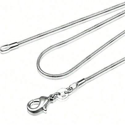 925纯银镀层项链，女士时尚银色蛇骨链，1毫米宽，颈围尺寸可选：16英寸、18英寸、20英寸、22英寸、24英寸、26英寸、28英寸、30英寸