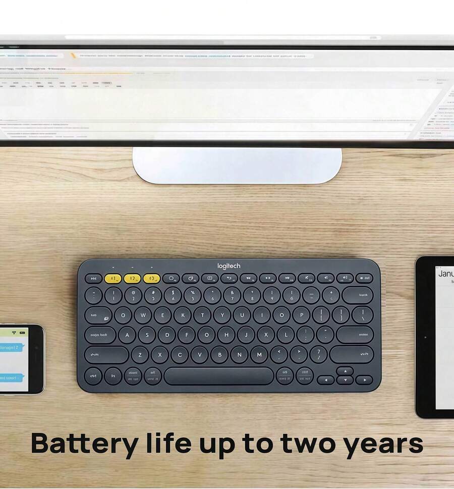 Logitech K380 Multi-Device Bluetooth Keyboard: One-Click Connection Switching, Compact And Portable Design, Compatible With Windows/MacOS/IPad/Android Phones And Tablets. - View 1