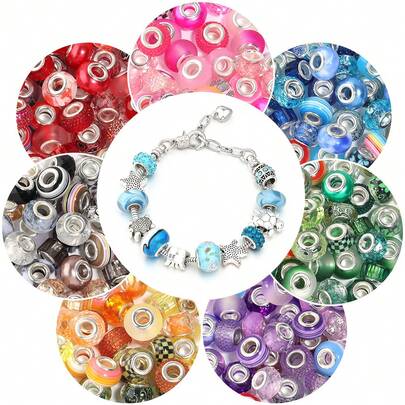 10pcs Colorful Resin Large Hole Beads For DIY Bracelet And Necklace Making - Assorted Styles For Jewelry Making