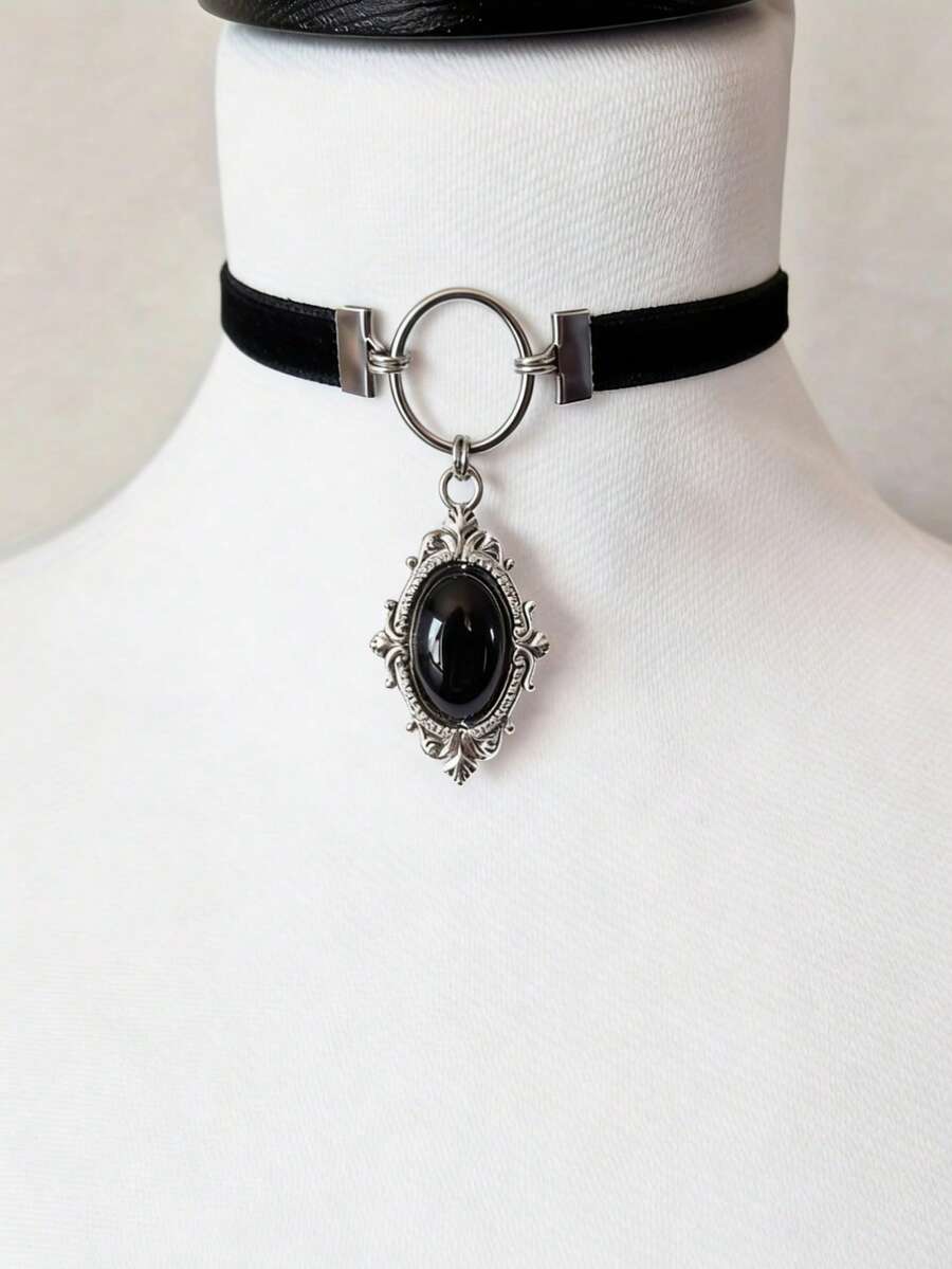 ZHIXUN 1pc Black Choker Pendant Victorian Gothic Goth Choker Rococo Necklace Gift Love For Her Romantic Charm Witch Jewelry Accessories - Necklace 1 - View 1