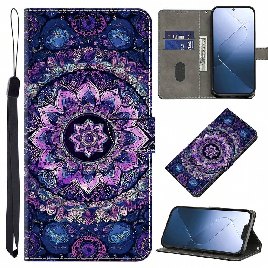 GLANDOTU Colorful Printed PU Leather Wallet Phone Case With Card Slots, Lanyard And Flip Stand; Compatible With Multiple Phone Brands And Models - Multicolor - View 1