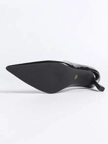 时尚办公室高跟鞋，尖头白色女士办公室细跟鞋 - 黑色 - 查看 10