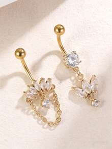 14G Stainless Steel Dangle Navel Piercing Jewelry, Women Body Piercing Accessory - 2pcs Per Set - View 2