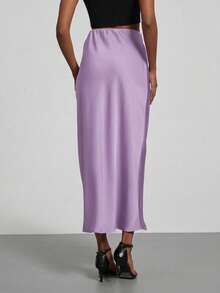 Se-Helo 时尚女士弹力缎面触感缎面长裙 - 薰衣草春日 - 蒟蒻紫 - 查看 8