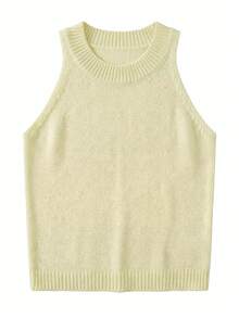 女士浅黄色罗纹针织无袖短款上衣（夏季款） - 黃色 - 查看 5