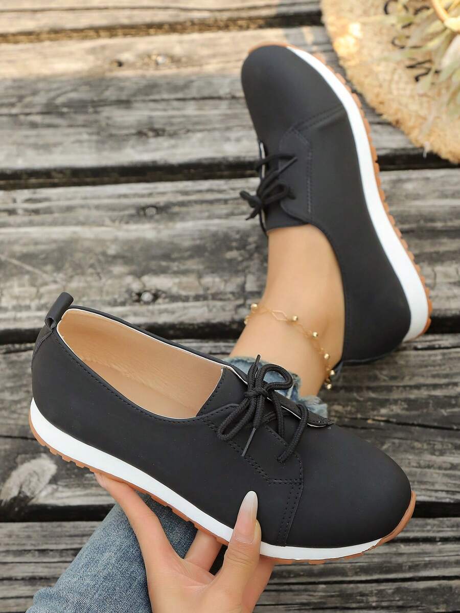 Women's Casual Lace-Up Athletic Sneakers, Comfortable Lightweight Versatile Shoes - Black - View 1
