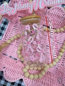 Pink Bow Matcha Glass Straw Cup, Matcha Straw Cup, Afternoon Tea Juice Straw Cup, High Borosilicate High Temperature Baked Printed Washable, Bottle-Shaped Bow Decor Glass Straw Cup - Best Gift Choice For Women! - Multicolor - View 4