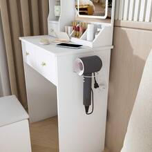 Modern Vanity Desk With LED Mirror, 3 Color Lighting & Adjustable Brightness - 3 Drawers & Storage Shelves, Built-In Power Outlet & Hair Dryer Holder, Makeup Dressing Table Set With Stool For Bedroom - View 10