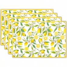4 piezas Manteles individuales cuadrados, manteles individuales decorativos, producto talla grande vendido, base blanca con diseño de patrón de limón, resistente a las arrugas, tamaño 30*45cm, adecuado para cumpleaños, inauguración de la casa, fiestas de celebración, festivales, reuniones familiares, lavable a máquina, gran artículo de regalo. - Multicolor - Ver 2