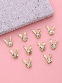 10pcs Gold Heart Rabbit Nail Art Decorations, Metal Nail Jewelry, Nail Stickers, DIY Nail Art Decor, Women/Girls Metal Nail Accessories, Nail Supplies, Nail Gems - Multicolor - View 5