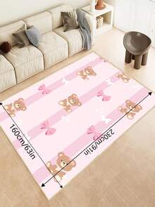 1件可爱小熊儿童地毯，粉色条纹蝴蝶结印花婴儿垫，柔软防滑可水洗游戏垫，适用于女孩卧室、婴儿房、游戏室，尺寸80x160厘米 - 彩色 - 查看 10