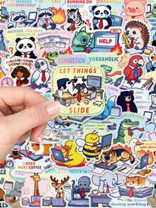 50张卡通可爱动物贴纸创意趣味贴花，适用于手机壳、笔记本电脑、吉他、滑板、冰箱、行李箱等，DIY节日派对礼物学生奖励 - 1 Set - 查看 6