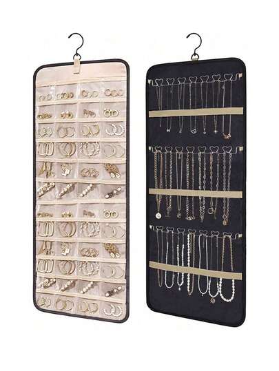 Large Capacity Jewelry Storage Hanging Bag, Double-Sided Hanging Jewelry Organizer Bag With 360° Rotating Hooks, Dust-Proof, Made Of High-Quality Polyester Fiber, Suitable For Earrings/Necklaces/Rings, Essential For Women, Home Decor, Wedding, Bathroom