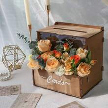 1pc Vintage Rustic Wooden & Acrylic Display Card Box (DIY Assembly), With Flower Insert Slot, Wedding/Baby Shower/Graduation Party Decoration Card Holder, Easy To Assemble - A - View 7