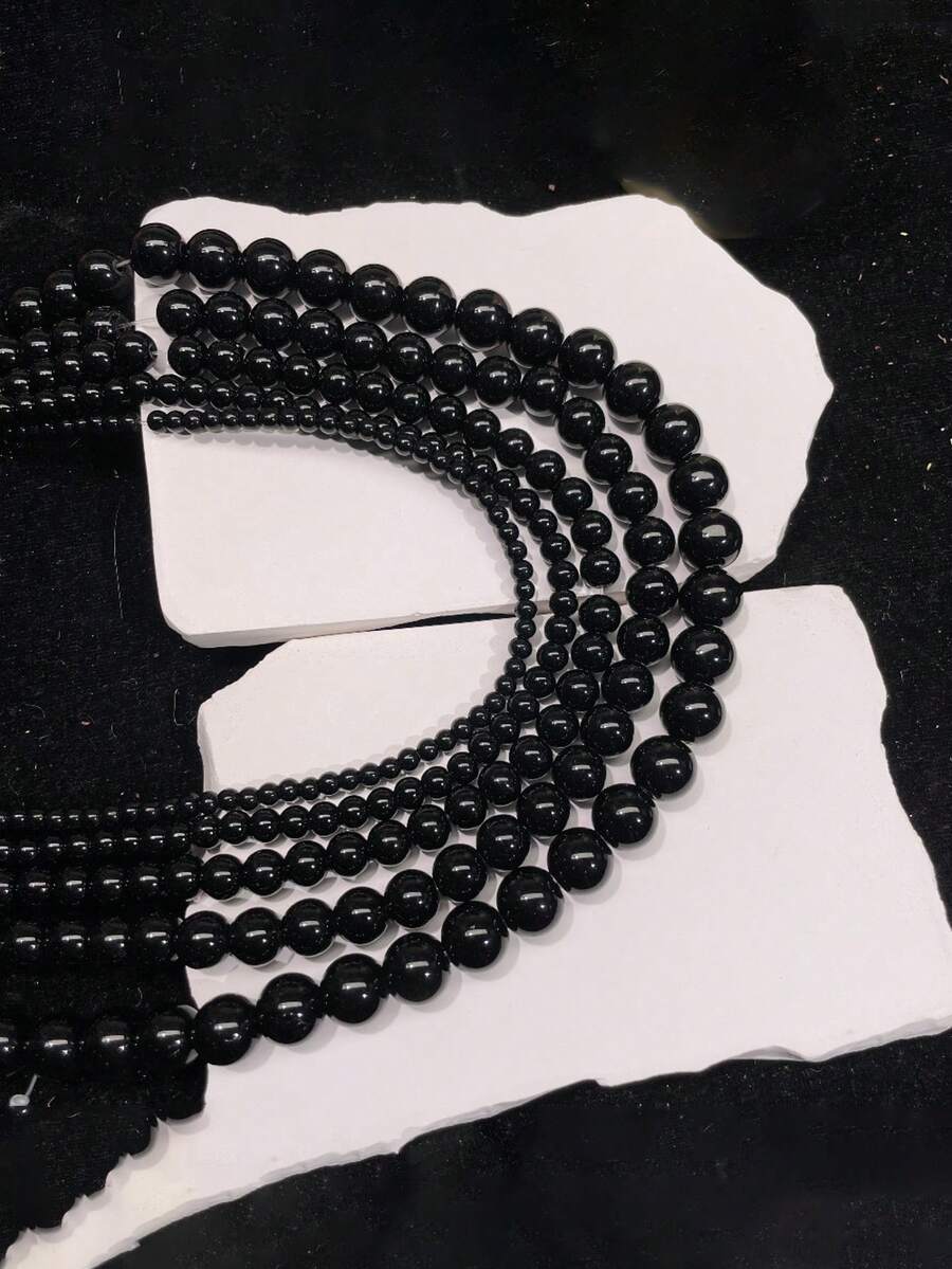 1 String 4/6/8/10mm Natural Black Agate Round Spacer Beads, Suitable For Jewelry Making DIY Bracelets Necklaces - Multicolor - View 1