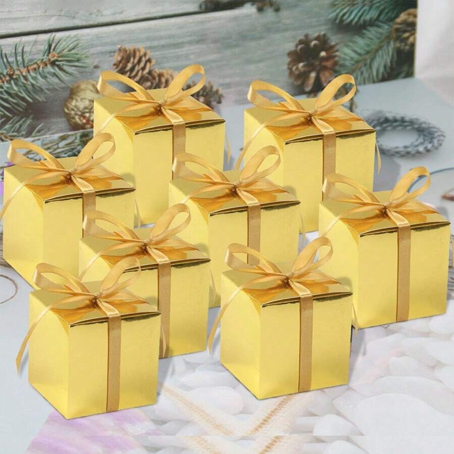10pcs Square Gold & Silver Party Candy Boxes, Gift Boxes - Box - View 1