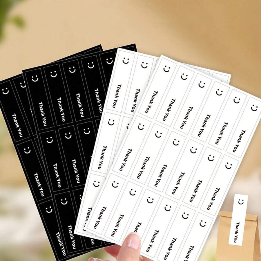 10张方形感谢贴纸，简约笑脸礼品封口贴纸，包装袋封口贴纸，不干胶标签 - 彩色 - 查看 1