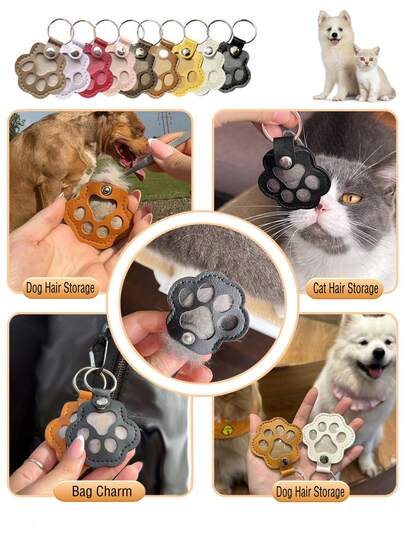 1pc Commemorative Leather Pet Hair Keepsake Bag - Multipurpose Portable Keychain, Cat Dog Hair Storage Keychain, Cat & Dog Lovers Gifts, Fur Keepsake Keyring - Pet Memorial Gifts, Suitable For Cats And Dogs, Pet Memorial Hair Storage Box, Dog Cat Paw Shape Leather Keychain Pendant