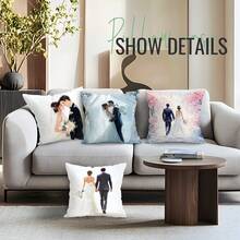 4 件套婚礼礼物图案枕套，单面印花抱枕套，适用于客厅、卧室、家居装饰，四季皆宜 - 彩色 - 查看 11