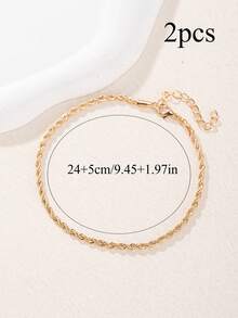 1pc Stainless Steel Gold Twisted Chain Anklet, Suitable For Women And Teenage Girls, Summer Gift (Note: Due To Lighting And Shooting Angles, The Actual Product May Have Slight Color Differences From The Picture) - Gold - View 7