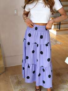 女士时尚舒适弹力腰荷叶边波点层叠轻薄半身裙 - 淡紫色 - 查看 3