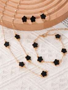 5件套女士时尚首饰套装，包括四叶草吊坠项链、手链、耳环和戒指，适合日常、休闲、派对和节日等各种场合，是完美的礼物之选。 - 彩色 - 查看 4