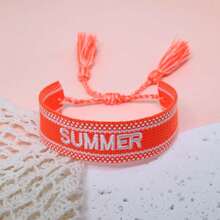 1 buah Gelang Tenun Buatan Tangan Gaya Liburan Bohemian Musim Panas, Hadiah Festival, Pesta, Pantai, Pakaian Perjalanan, Tali Tangan Boho - Jeruk - View 3