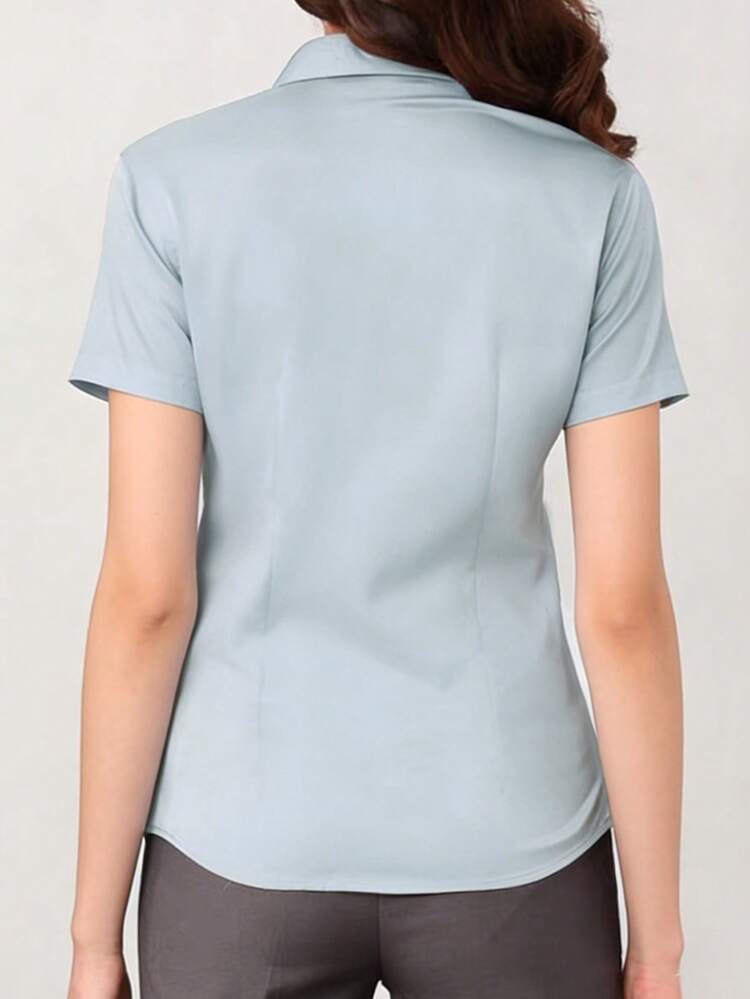 Blusa de manga corta blanca para mujer, camisa interior para traje de trabajo de oficina, nuevo lanzamiento de primavera/verano 2025, atuendo profesional de negocios de verano - Qing Shui Lan - Añade 2