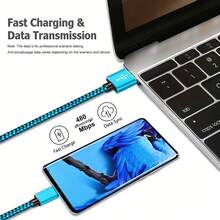 USB A 转 Type C 数据线 3A 快充[3.3 英尺/6.6 英尺/10 英尺] USB-C 快充尼龙编织线 兼容三星 Galaxy S26 S25 S24 S23 S22 S21 S10、Note 20 10 9 A51 G8 G7、Pixel 及其他 USB-C 设备 - 薄荷藍 - 查看 4