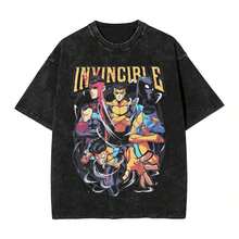 Invincible Erhero Omni Man Washed T Shirts Streetwear Hip Hop Vintage T-Shirts Tees Tops For Men Women Harajuku Printedsummer Outfits For Womengraphic Tees - 黑色 3 - 查看 1