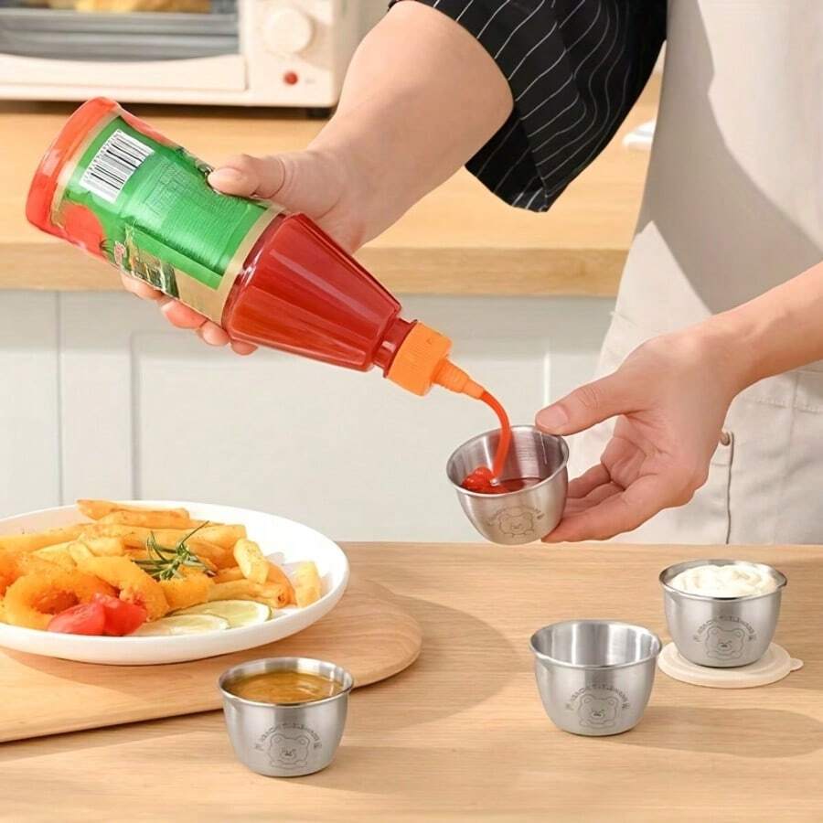 Bộ 6 bát đựng gia vị bằng thép không gỉ hình gấu dễ thương, nhỏ gọn, có thể xếp chồng lên nhau, dùng để đựng gia vị, nước sốt và đồ ăn nhẹ. - Nhiều màu - Xem 1
