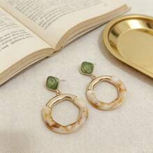 复古深绿色玳瑁纹耳环，小众设计长款垂坠耳环，奢华优雅耳环 - 彩色 - 查看 1