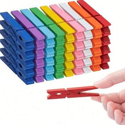 10/40/80pcs Wooden Clothespins, , Multi-Purpose Colorful Clothing Pins, Wood Clips For Arts & Crafts Pictures Classroom Photos, Rust Resistant, Laundry