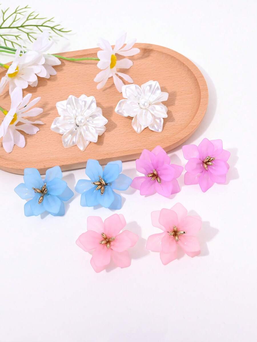 1 Par de Brincos de Flor Grande com Pétalas Duplas Doces, Adequado para Uso Diário e Festas de Mulheres em Todas as Estações - brincos - Visão 1