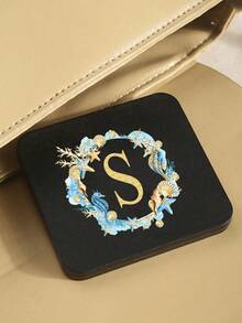 Fashionable Black Square Mirror Printed With Ocean-Themed Wreaths And The Initials A-Z, Portable Folding High-Definition Double-Sided Pocket Mirror, Suitable For Carrying Handbags, Wear-Resistant , Lightweight And Portable, Pocket Mirror, Mini Makeup Mirror, New Design, Travel Accessories, Suitable For Both Men And Women - Mirror - View 5