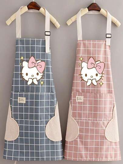 SANRIO 1 قطعة مريلة كرتونية جميلة من ساريو بتصميم بسيط، مريلة منزلية وللمطبخ محمولة، مقاومة للماء والزيت بحزام سميك مقوى للخصر
