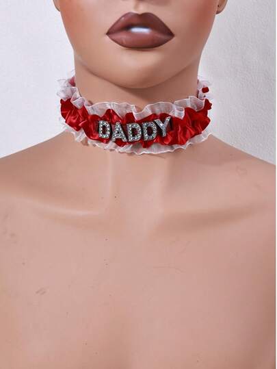 1 chiếc vòng cổ choker ren co giãn kiểu punk in chữ lấp lánh hình kim cương, phụ kiện nội y phù hợp cho Halloween, Giáng sinh, tiệc Valentine.
