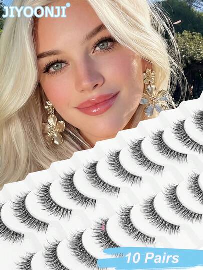 10 cặp mi giả 3D siêu nhẹ, ngắn, tự nhiên, thân mềm trong suốt, phù hợp với mọi hình dạng mắt, cong tự nhiên, thích hợp cho trang điểm hàng ngày và dự tiệc, độ dài 4-12mm.