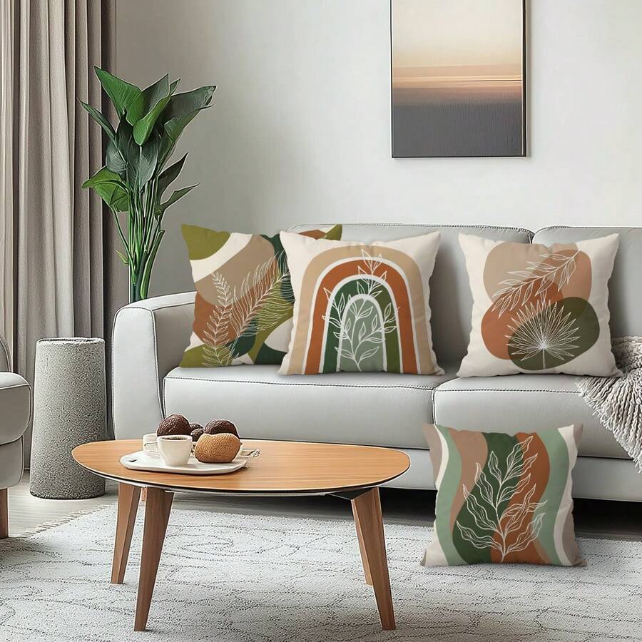 4pcs Bohemian Vintage Abstract Floral Pattern Velvet Throw Pillow Covers, 100% Polyester, Living Room Sofa Bedroom Decor, No Pillow Insert, 16"X16"/18"X18"/20"X20" - Bohemian Flowers - View 1