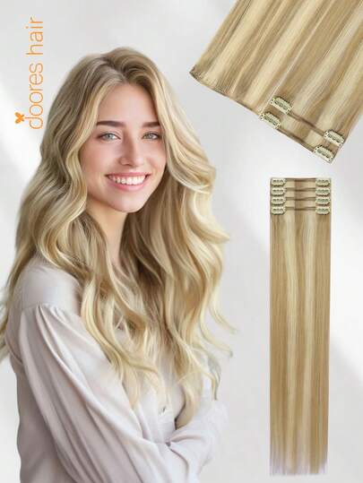 DOORES 4PCS Clip In Hair Extensions Straight 100% Real Human Hair Natural Virgin Human Hair Extensions Double Weft Clip Ins Invisible & Soft Mini Hair Pieces For Thinning Hairs For Women And Men Daily Use Easy To 3-Minute Quick Wear Seamless Clip Ins Hair Extensions