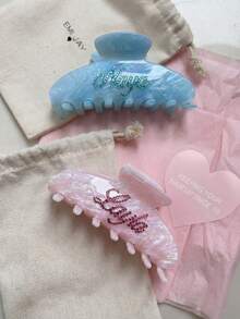 Customized Rhinestone Hair Claw Personalized Name Engraved Hair Clip Marble Textured Hair Accessory Bridesmaid Gift Monogrammed - Multicolor - View 5