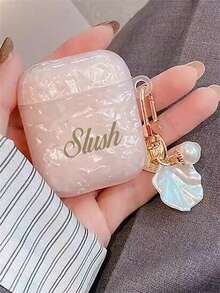 [Customized] Personalized Customized Letters Engraving Name Simplicity Pearl Pendant Shell Pattern Earphone Case Compatible With AirPods 1/2 3 4 Pro 2 Protective Case - Multicolor - View 5