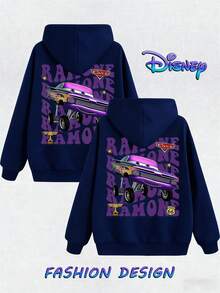 Retro Disney Cars Purple Ramone Racing Car Graphic Hoodie, Premium Cotton Blend, Classic Cut, Casual Streetwear, Ideal For Festivals & Gifts, Perfect Gift For Disney And Racing Fans, Comfortable Pullover Sweatshirt - Màu xanh hải quân - Xem 1