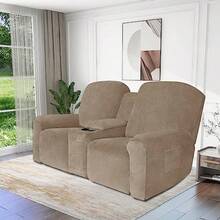 Easy-Going - Sofá reclinable de terciopelo con funda de consola central funda elástica de 8 piezas fundas de sofá reclinables para sofá de dos plazas funda de sofá reclinable de 2 asientos gruesa suave lavable color camel - Camel - Ver 2