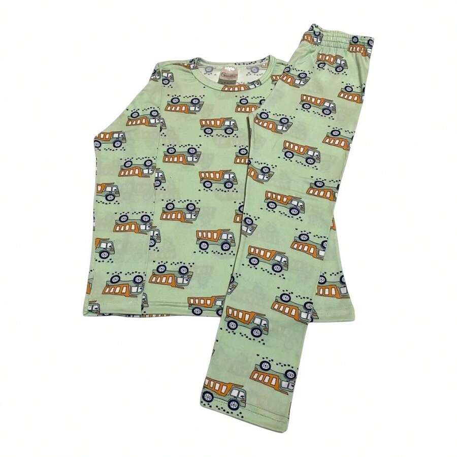 Boys' Long-Sleeved Pajama Set With Pants - Children's Clothing - 綠色卡車 - 查看 1